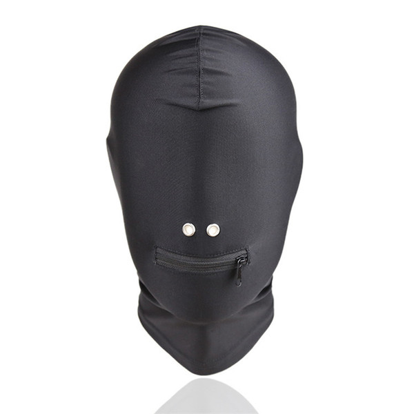 New Listing Sexy Hot Erotic Black Adult Products Female Bondage Mask Leakage Nostrils Zipper Bound Sex Toys Headgear Hooded