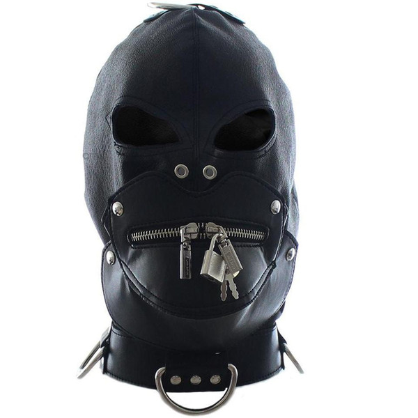 New listing Kinky Sex Fetish Soft PU Leather Bondage Hood Mask Open Eyes and Mouth Zipper