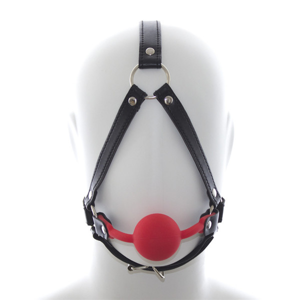 Hot Selling male and female adult leather strap solid silicone solid ball gags head harness restraint sexy toy