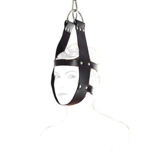 Genuine Leather Head Suspension Harness Mask Hanger w D Ring Bondage Restraint Adult game, sex game equipment