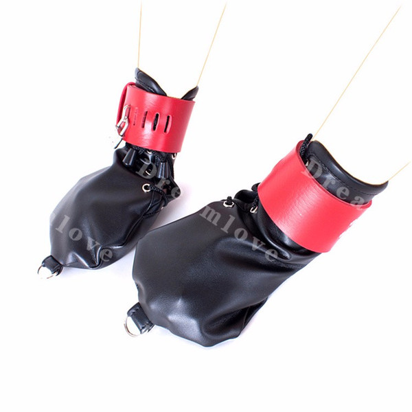 Sex Bondage Locking Leather Puppy Play Fetish Mitts Submission Training Hand Mitten Gloves with Pad Lock and D Rings