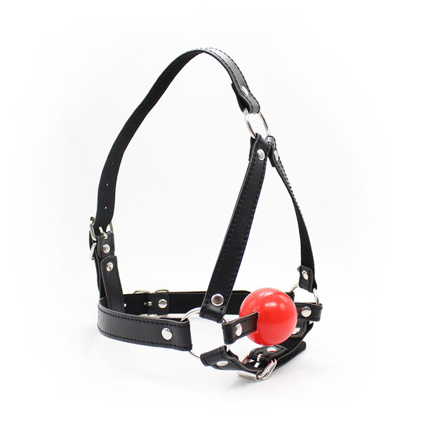 Sex Bondage Gear Head Harness Candy Apple Red Ball Gag with Adjustable Faux Leather Strap Restraint