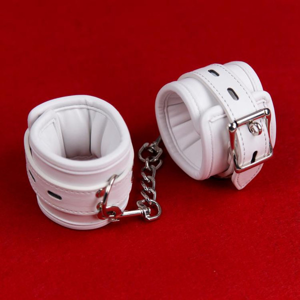 New listing Quality white PU Leather Bondage Sex Cuffs Wrist Restraints Bondage Gear Set Adult Sex Toy