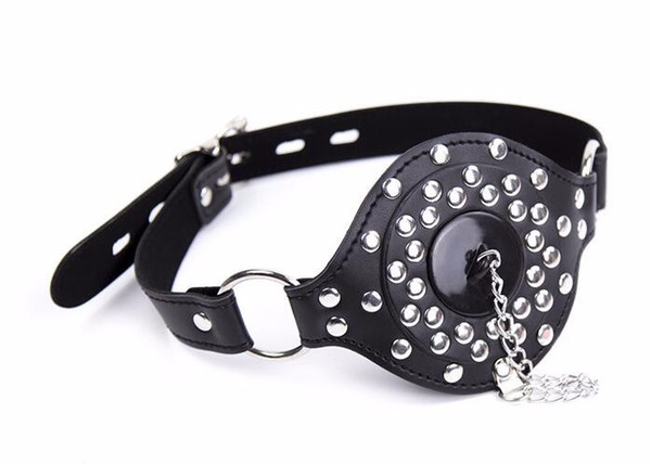 Genuine Real Cowhide Leather Head Harness Panel Gag with Mouth Open Stopper Cover for Adult Bondage Fetish