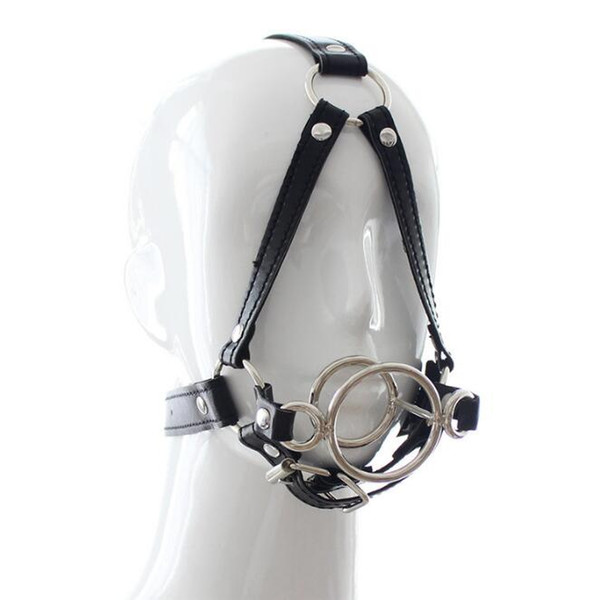 Sex Bondage Quality Leather Head Harness Mouth Gag Double O Ring Head Bind Mask Adult Toys