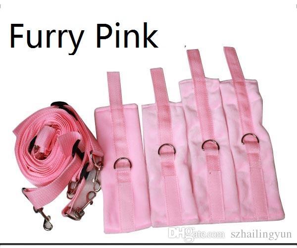 Sex Fantasy Under The Bed Mattress Restraint Kit System Furry Wrist Ankle Cuffs Bondage Fetish Romantic Pink Sex Peoducts