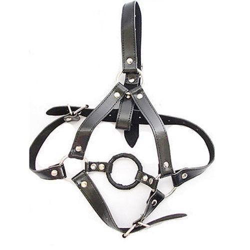 2016 hot sexy Faux Leather O Ring Open Mouth Gag with Head Harness Fetish Bondage Mask