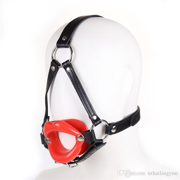 Adult Sex Bondage Female Open Mouth Lip Style Ring Gag with Leather Strap Forced Blow Job Sex Toy