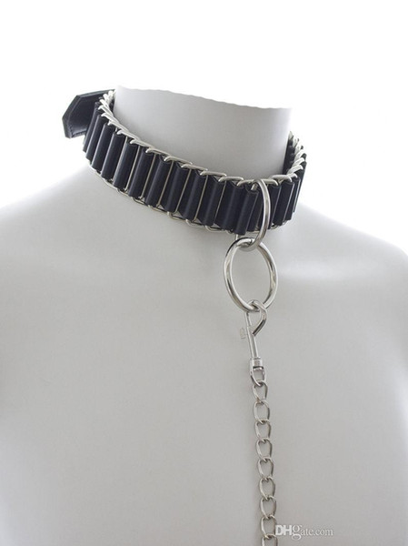 Adult products Sex Bondage Punk Metal Chained Leather and Metal Woven Mixed Charm Collar Necklace Fetish