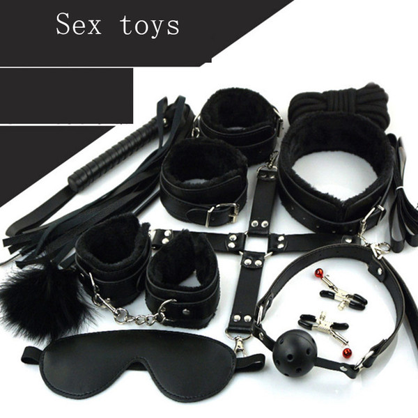 Pleasure supplies plush 10 sets of straps plug mouth whip alternative toy Suit t#wjt0036