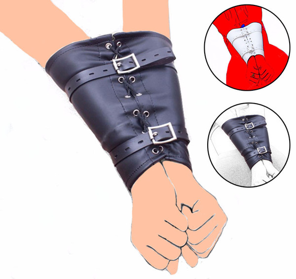 Sexy PU Leather Wrists Arm Binder Handcuff Restraints Bondage Armbinder Restraints Exotic Costume Accessories Glove Straight Jacket