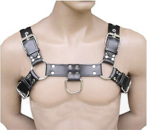 PU Leather Unisex Sexy Body Chest Straps Harness Men leather straps Fetish Adjustable Bondage Metal Ring Sexy Costume Gay