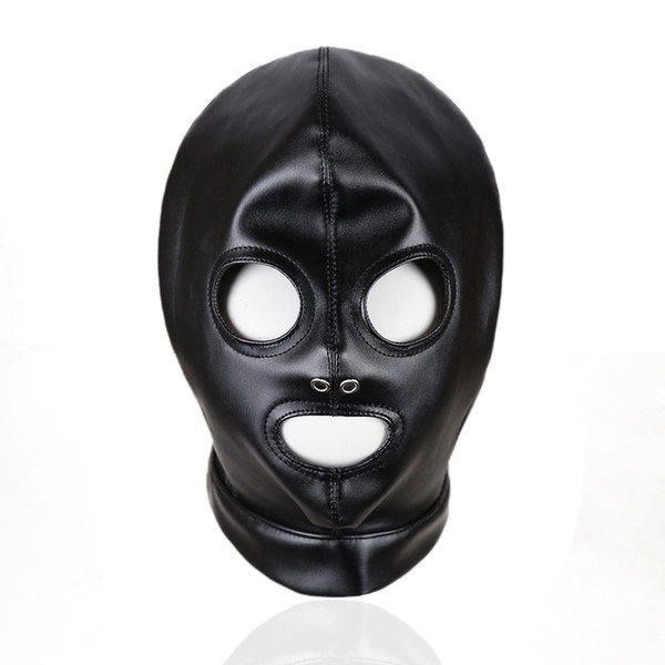 Restraint Lace up PU Leather Head Harness Hood Mask Sex Products,Gothic Exposed Eye Mouth Gimp, Cosplay Sex Toys For Couples