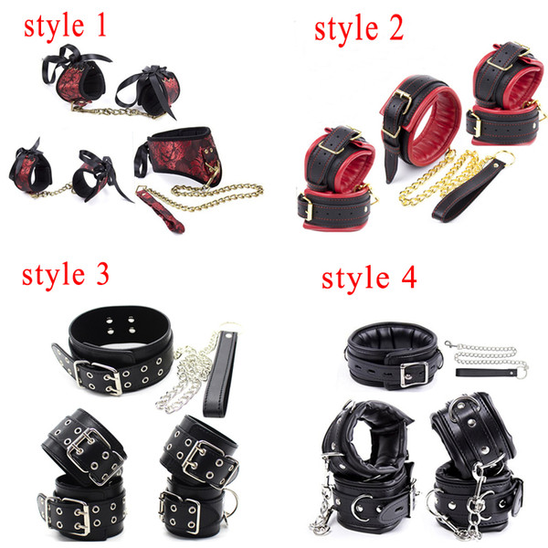 Soft Padded Bondage Kit,Black PU Leather Hands Cuffs & Ankle Cuffs & Neck Collar Set ,BDSM Bondage Retraint Sex Toys For Couple ,4 Styles