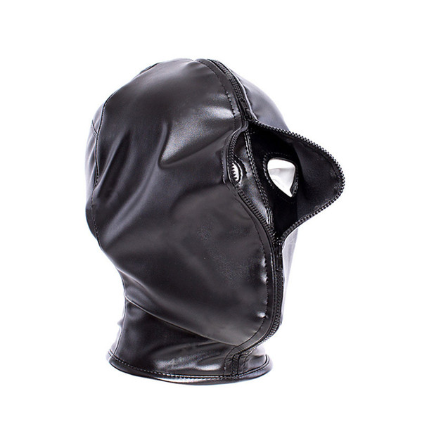 Sweet Magic Double Layer Leather Lace Up Adjustable Hood Mask Zipper Closed Blackout Mask Blindfold Head Harness Mask