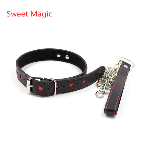 Sweet Magic Red Heart Neck Collar With Chain Sex Slave Role Play Necklace For Couples Fetish Restraint Bondage Sexy Costums Accessory