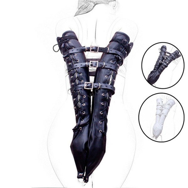 Sweet Magic PU Leather Wrist Cuffs Hand Cuffs Arm Binder Long Glove Roleplay Straight Jacket Bondage Restraints BDSM Adult Game Sex Toys