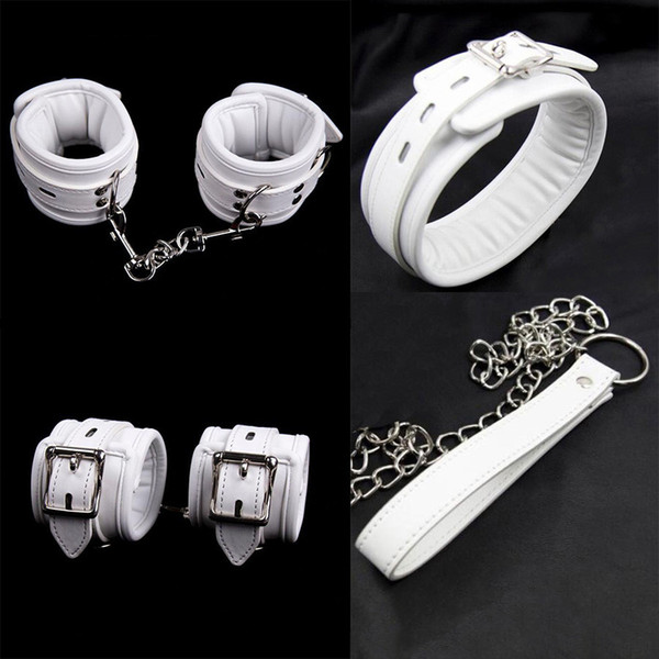 Sweet Magic White Hands Cuffs Sponge Padded Ankle Cuffs / Neck Collar With Leash BDSM Bondage Restraints Accessories Role Play Toys