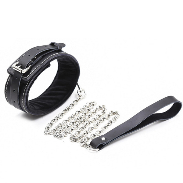 Sex Products Genuine Leather Plush Dog Collar Bondage Slave Restraints Belt Metal Chain Fetish Adult Games Couples Toys For Women Men