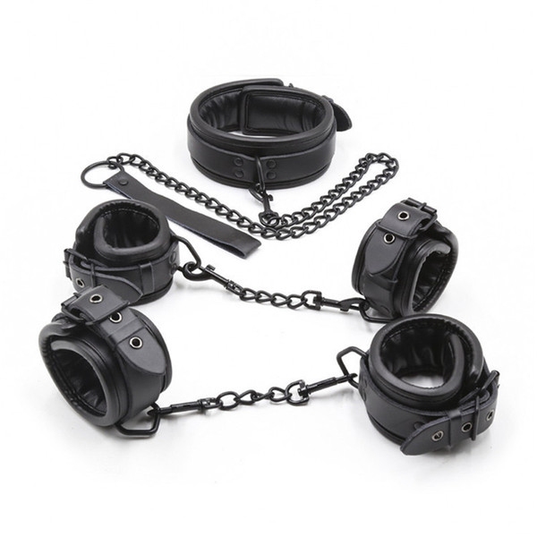 Sweet Magic 3PCS Set BDSM Hand Cuffs Ankle Cuffs Neck Collars Fetish Sex Slave Collar Leash Bdsm Bondage Set Restraints Sex Adult Toys