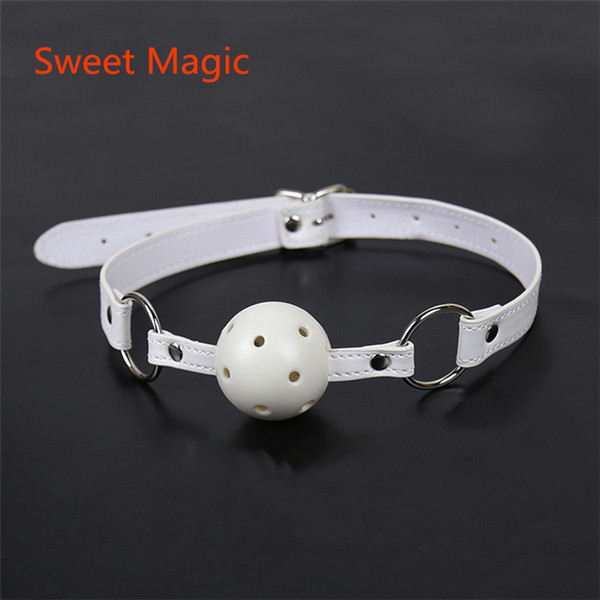 Sweet Magic White PU Leather BDSM Erotic Toys Breathable Ball Gag Mouth Restraint Mouth Gag Adult Sex Toys For Couples