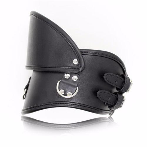 Padded PU Leather Premium Bondage Posture Collar Neck Brace Training Device Black for Male or Female Hot