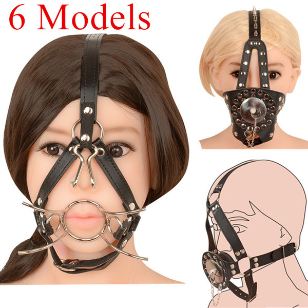 6 Models PU Mask Bondage Gear Mouth Gags Ball Slave Oral Fixation Stuffed Flirting BDSM Head Hood Sex Toys for Women J10-1-67