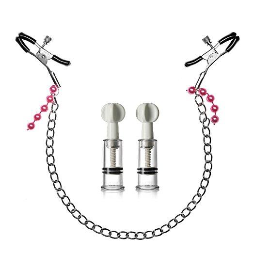 Erotic Couple Toy Nipple Massager Nipple Clamps Chain and Nipplesuckers Nipple Correction Cups Breast Massage Enlargement