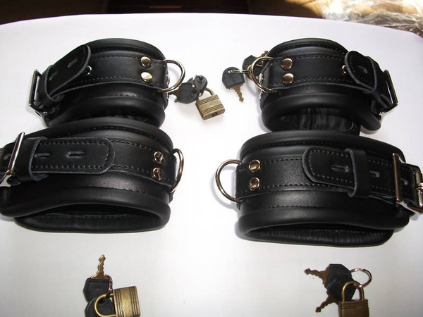 Wholesale - Hot QUALITY LEATHER BONDAGE WRIST & ANKLE CUFF RESTRAINTS HANDCUFF ANKLECUFF