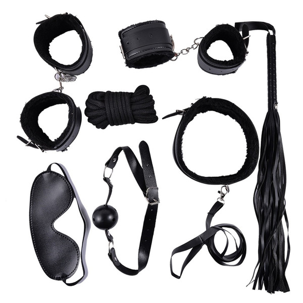 4Colors 7 Pcs Set Fetish Bondage Woman Slave Restraint Adult Sex Toys for Couples Plush Alternative Sex Toy Handcuffs Whip Rope Erotic Toys