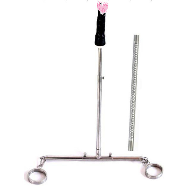 Top metal stainless steel bondage restraints stand with anal plug leg ankle cuffs fetish slave torture device spreader bar frame