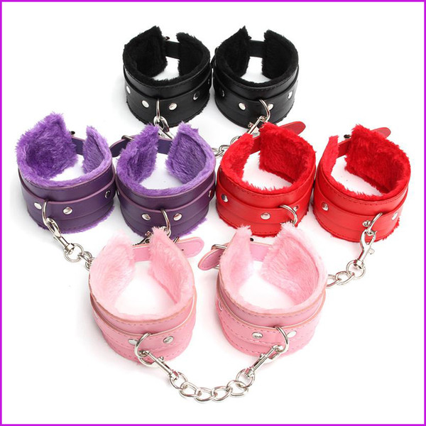 Sex Couple Game PU Leather Handcuffs for Sex Product, (Pink Red Black Purple) One Size Could Adjusted Sex Toys for Adult