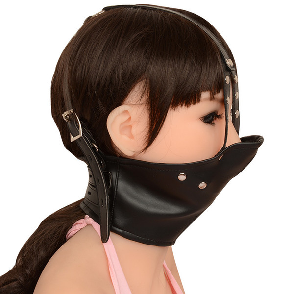 fetish female head harness mouth mask with bite ball gag for swinger group sex party sexual play toys faux leather black BX1214