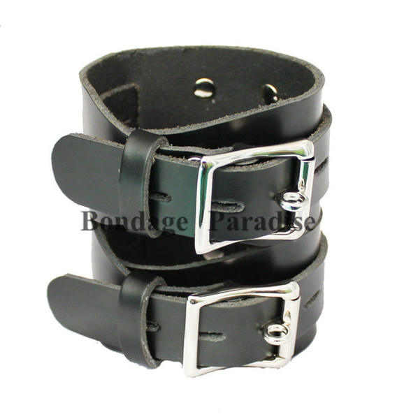 lockable buckling PVC wrist cuffs black bondage gear