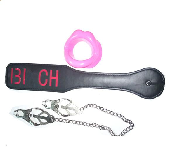 Nipple Clamps Open Mouth Gag Ass Spanking Paddle BDSM Bondage Gear Torture Adult Sex Toys for Her