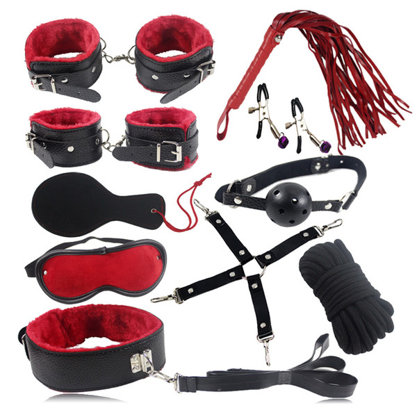 Adult Games 10 pcs/set Leather Sex Products,Slave Restraint bdsm bondage handcuffs Restraints Kits Sex Toys For Couples