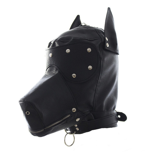 Sexy Bdsm Bondage Harness Fetish Zipper Mouth Dog Mask Sex Products Adult Sex Toys For Woman Or Couples,PU Leather Bondage Hood