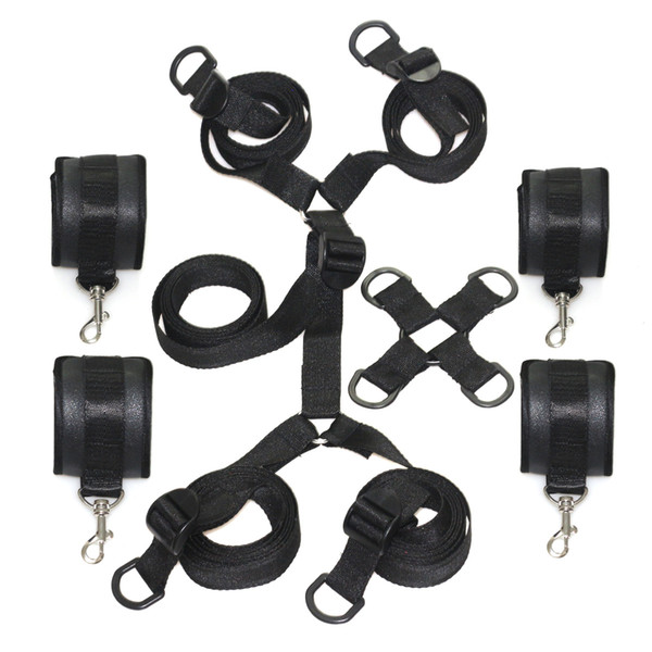 Black pu restraints handcuffs and ankle cuffs bondage gear on bed kit bondage cuffs gear fetish adult sex sm toys