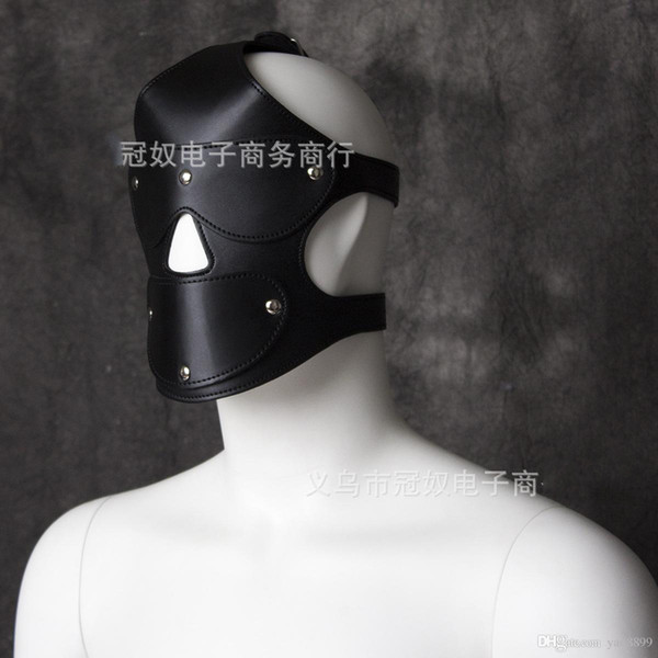 Adult Face Harness Open Mouth Hood Mask Fetish Fantasy PVC Leather Head With D-Ring Sex Game Restraint Set