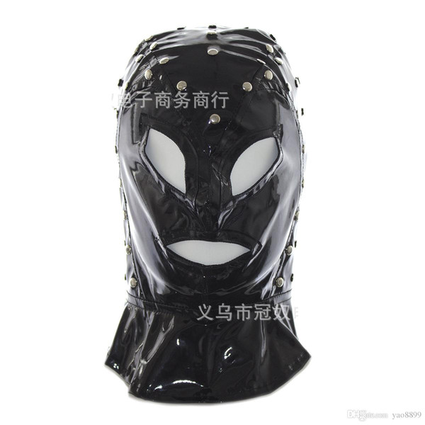 Slave Hood Mask Black Bright Patent Leather Face Masks Sex Product for Adult Sex Games