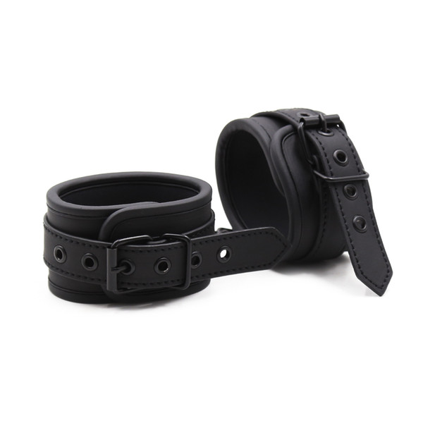 Black Faux Leather Slave Hand Ring Handcuffs Ankle-cuffs Restraint BDSM Sex Toy