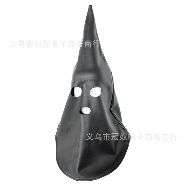 Loverkiss 1PC Black Devil Feitsh Mask Open Mouth Eyes Pu Leather Bondage Hood Sex Party Couples Adult Games Mask Sex Products