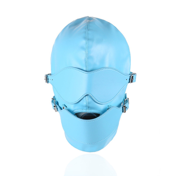 Sexy blue Adult Games Faux Leather Sex Mask Men and Women Animal Bondage Fetish Mask +plug Toys Sex Products For Couples