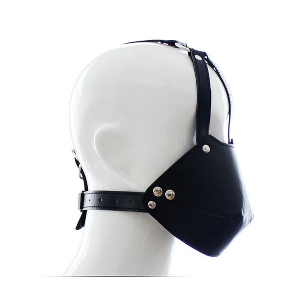 BDSM Sex Toys Black Leather Head Harness With Muzzle Leather Muzzle Bondage Restraint Gear Adult Sex Product