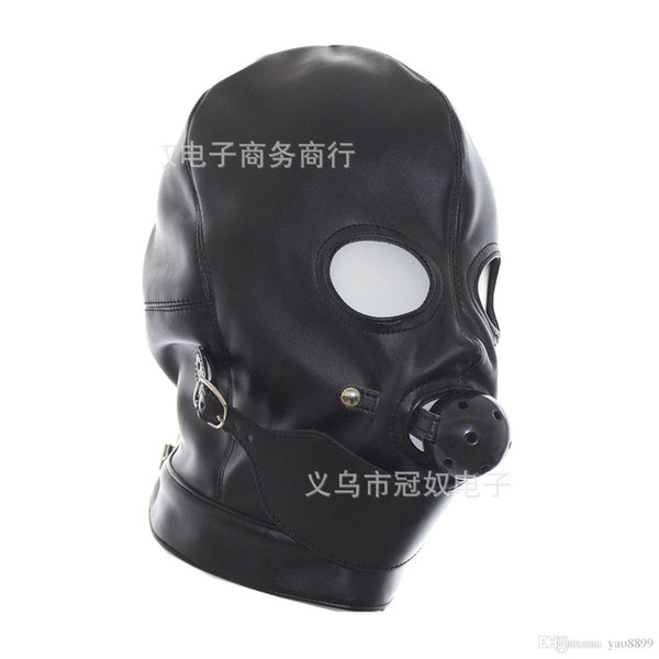 BDSM Bondage Leather Hood for Adult Play Games Full Masks Fetish Face Locking Blindfold for Sex