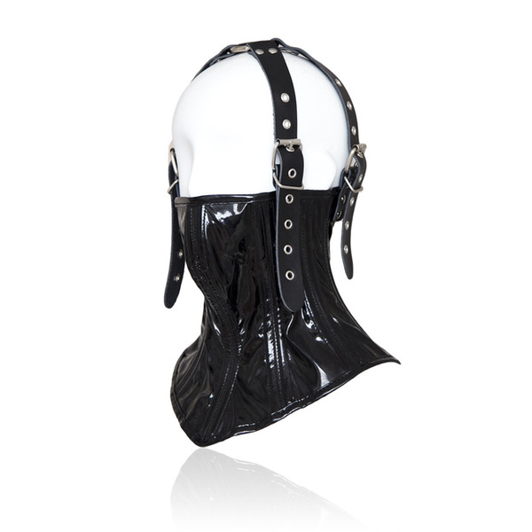 Hot Black Leather Muzzle Mask For Sex Slave Adjustable Straps Buckle Belt Chin Lock Bondage BDSM Kinky Sex Product