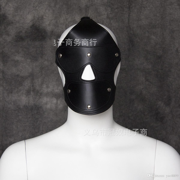 Adult Face Harness Open Mouth Hood Mask Fetish Fantasy PVC Leather Head With D-Ring Sex Game Restraint Set A667