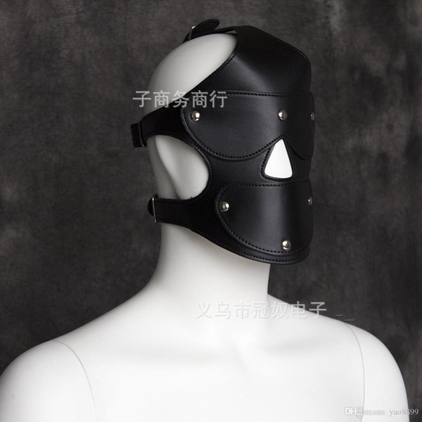 Adult Face Harness Open Mouth Hood Mask Fetish Fantasy PVC Leather Head With D-Ring Sex Game Restraint Set Q668