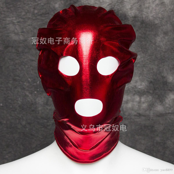 3 Hole Fetish Faux Leather Hood Sex Mask,Sex Restraint Bondage Hood Sex Toys for Men Women Slave Adult Games W189