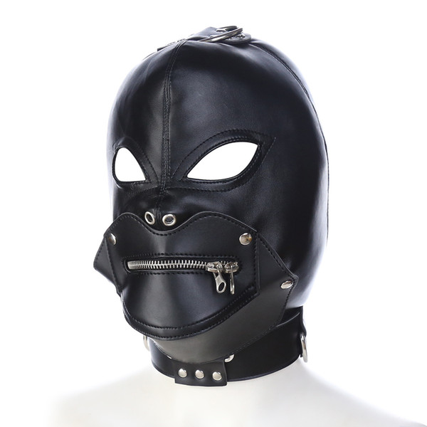 Fetish Leather Slave Hoods Muzzles Stud Design Fetish BDSM Strict Bondage Gear Zipper Full Head Harness Mask